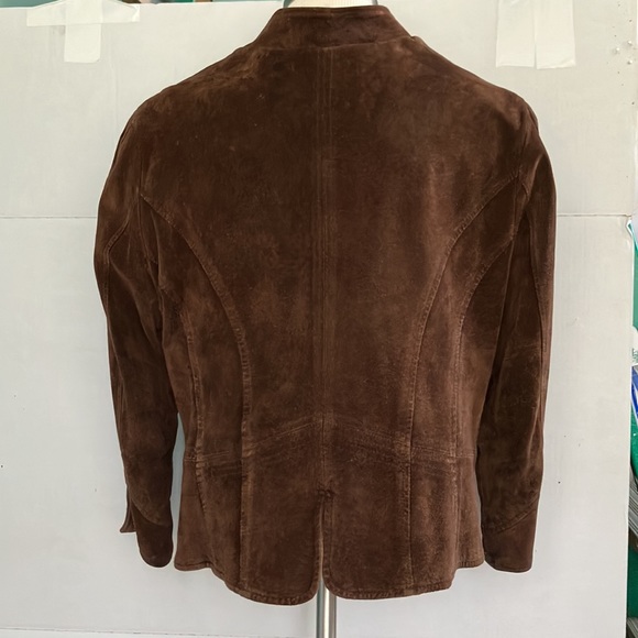 J.Jill 90’s chocolate brown genuine suede toggle coat size medium petite - Picture 2 of 14